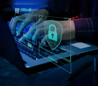 Image showing a cybersecurity service concept with a digital lock and abstract network lines.