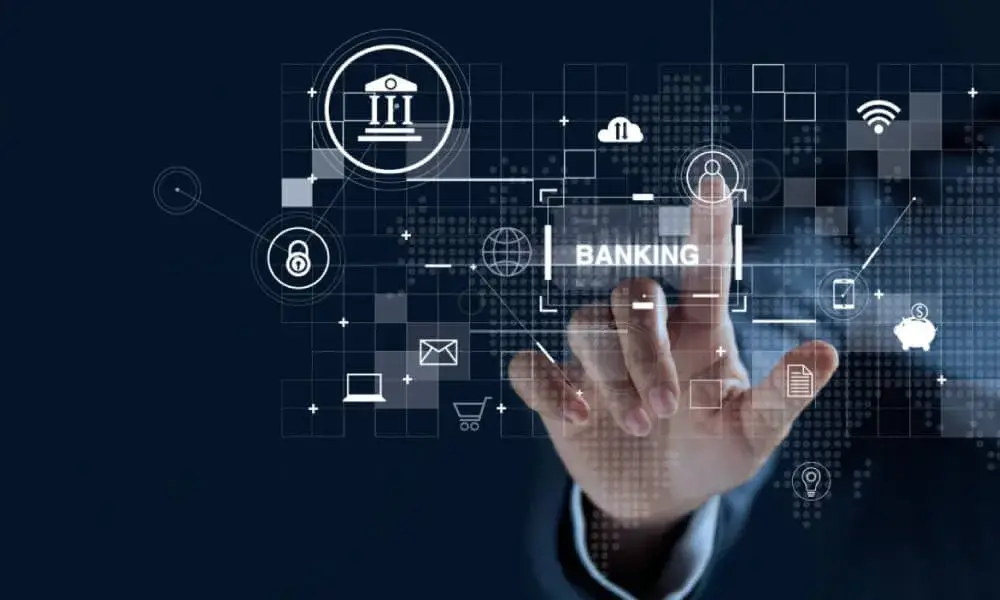 Image showing cybersecurity solutions for the BFSI (Banking, Financial Services, and Insurance) sector with icons of financial documents and digital locks.