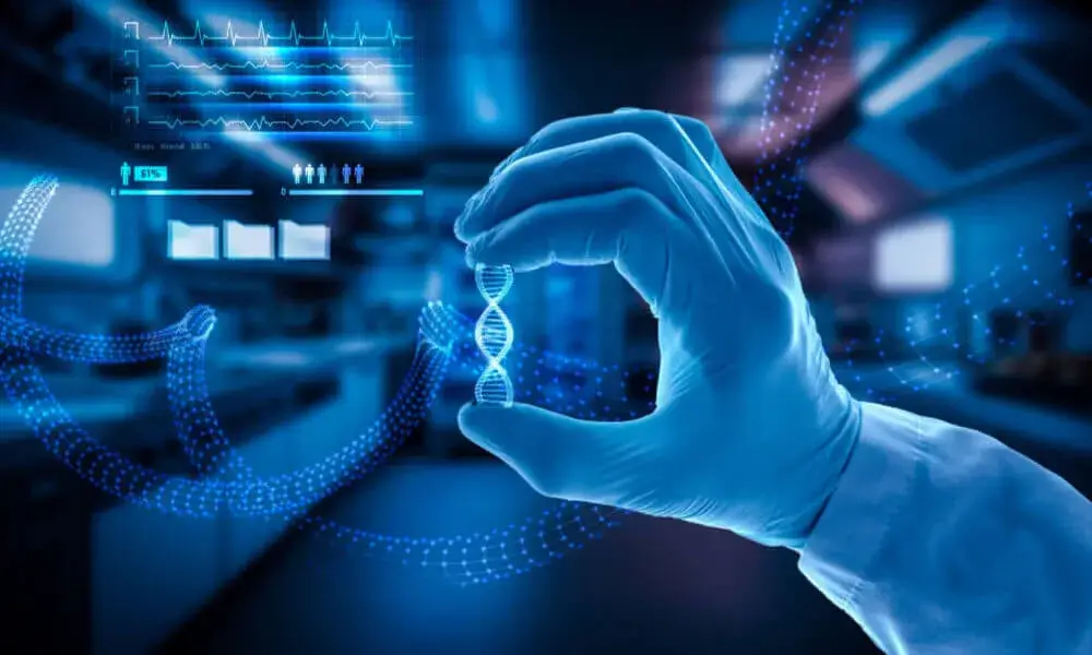 Image showing cybersecurity solutions for the pharmaceutical industry with icons of pills and digital devices.