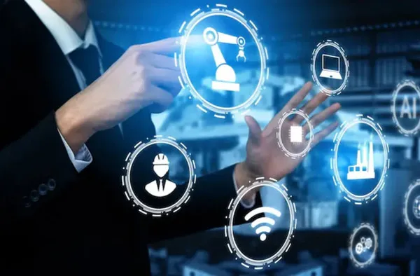 Image of a home page section highlighting cybersecurity solutions with a network and lock graphic.