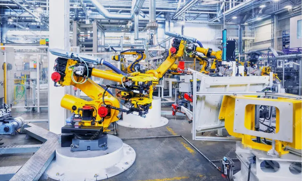 Image showing cybersecurity solutions for the manufacturing industry with icons of machinery and digital systems.