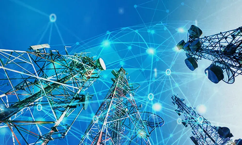 Image of a telecommunications update showing network equipment and digital connectivity icons.